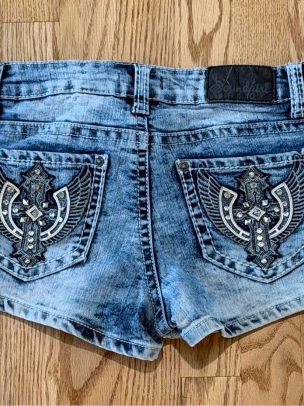 Soundgirl Light Blue Embroidered Denim Shorts - Picture 1 of 4